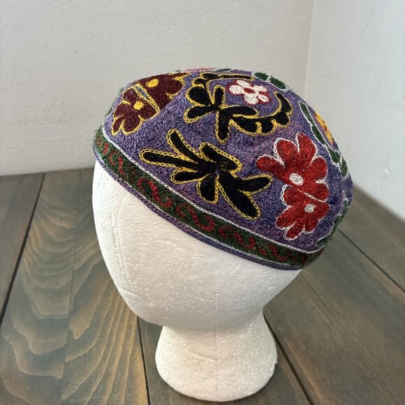 2 Vintage Judaica Bukhara Uzbek Embroidered Handmade Kippah Yarmulke Small (A91) - Picture 6 of 13